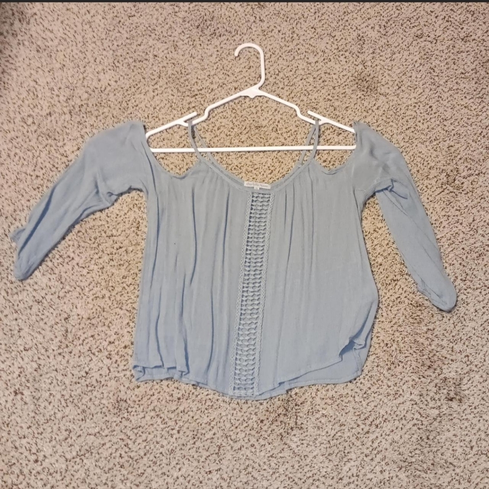 Charlotte Russe long sleeve teal crop top with cut out shoulders